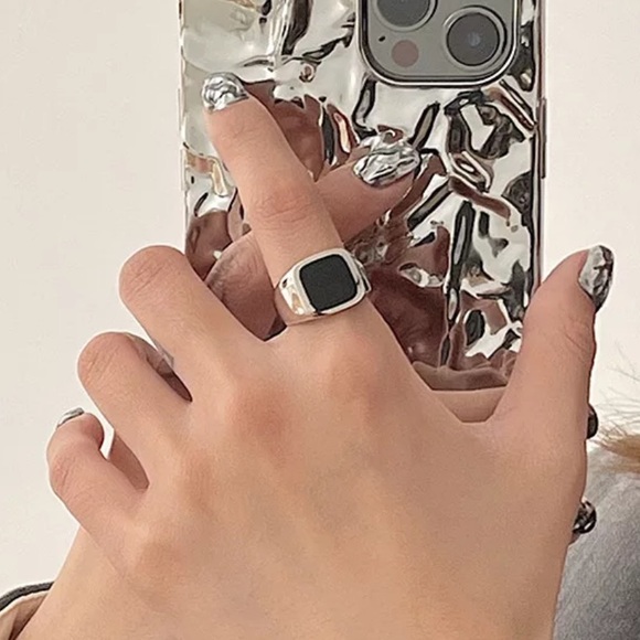 ⚡️Insta black square adjustable sterling silver ring - Picture 2 of 5